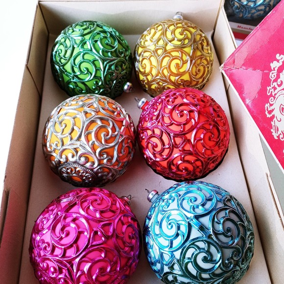 Shiny Brite Max Eckardt Christmas Ornaments Italy 12 Colorful Ball Swirls (cb7) - Picture 7 of 9